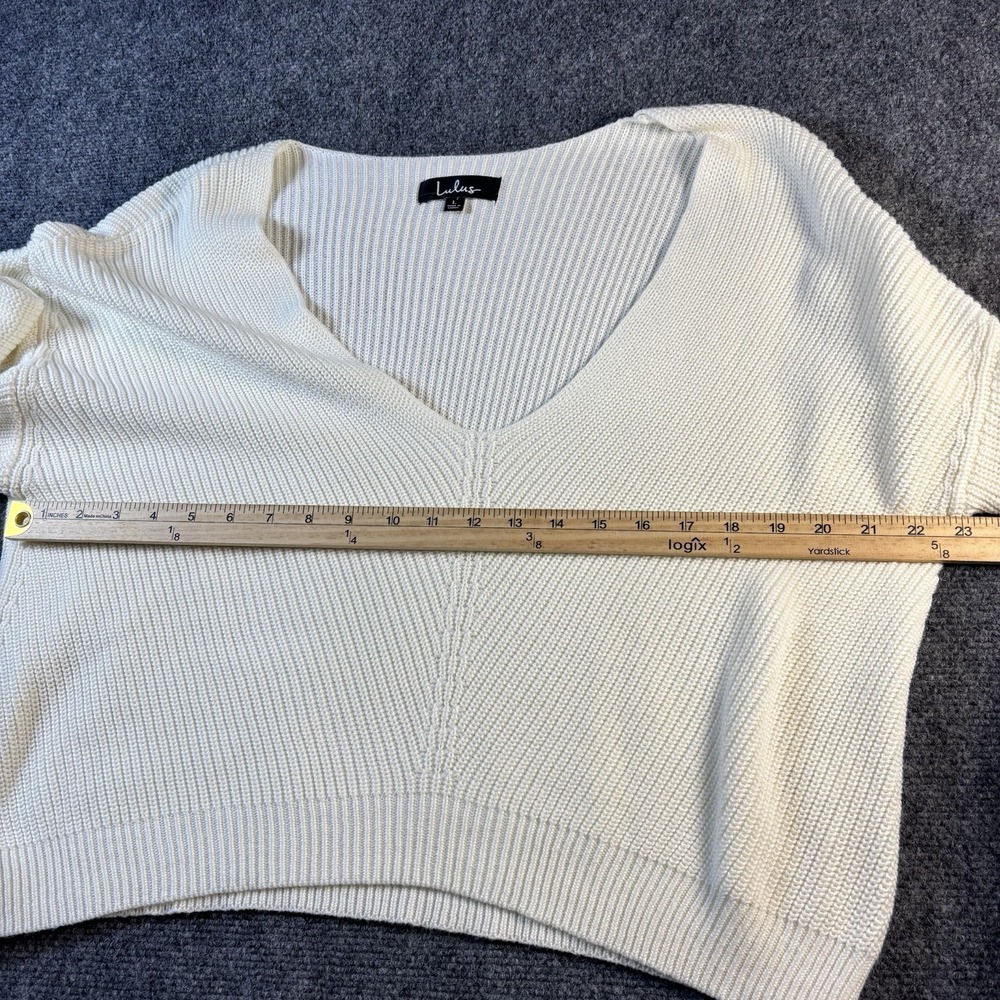 Lulus Sweater Women's Large White‎ V-neck Long Sleeve Knit Sweater - Picture 4 of 6